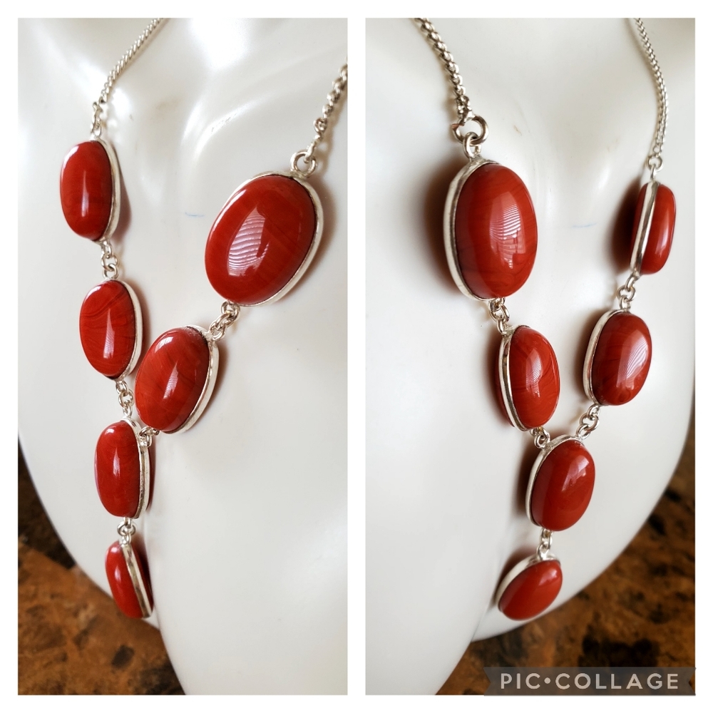Genuine Solid Red Agate Necklace 17" - image 2